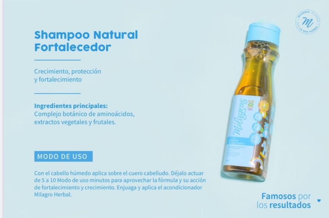 Shampoo Natural Fortalecedor Kids (sin químicos) 450 ml